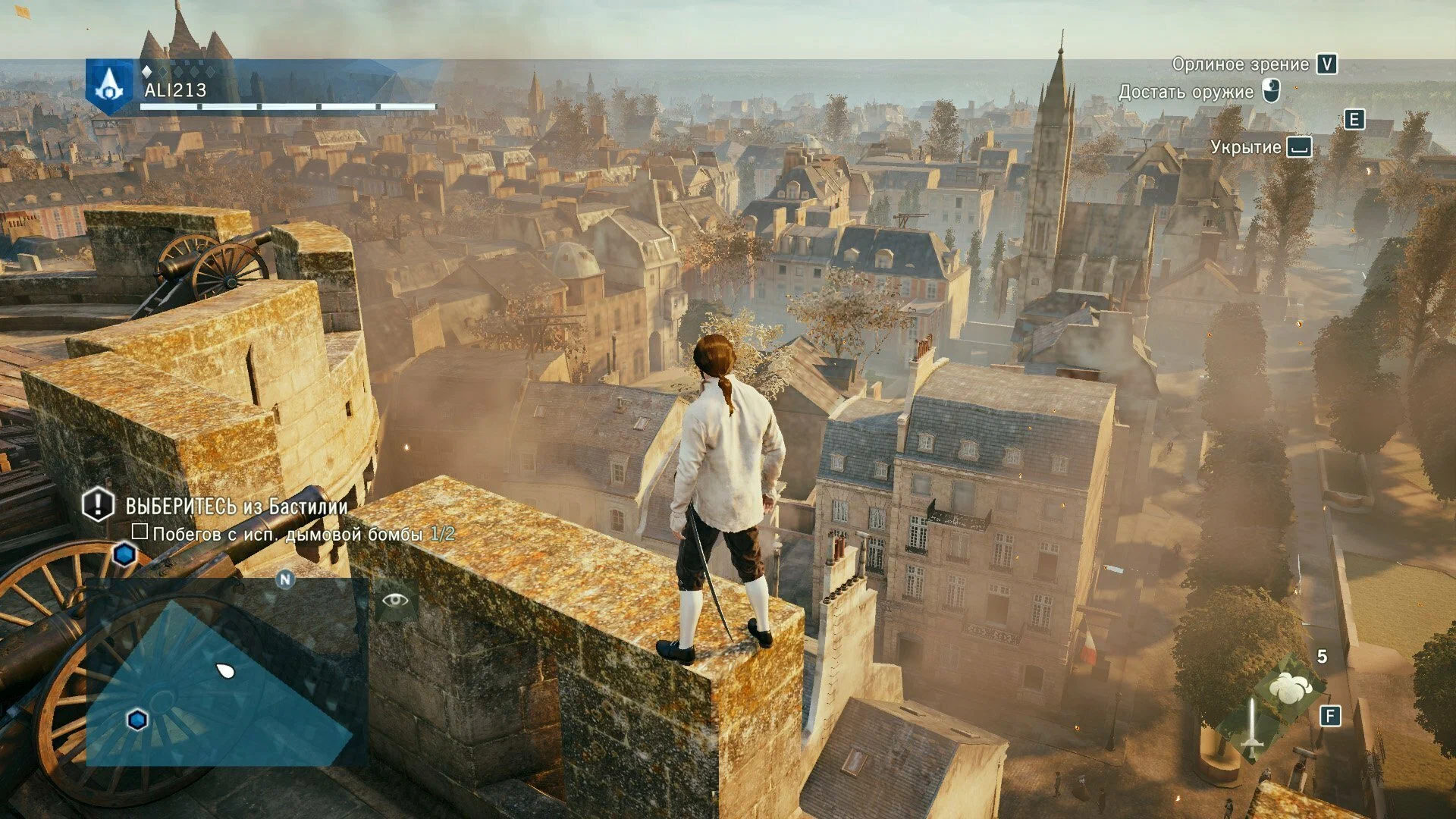 Captura Assassins Creed Unity Personaje De Pie En Una Torre Sobre La Ciudad