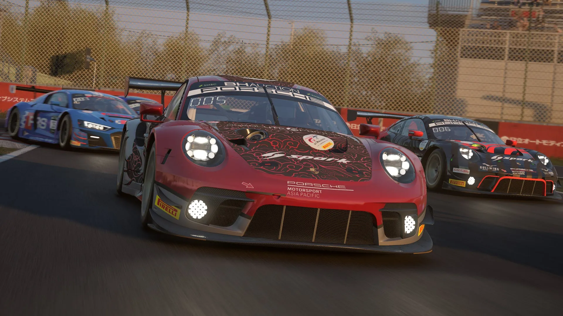 Captura Assetto Corsa Competizione – Grupo De Autos Deportivos En Competencia En Un Circuito Soleado