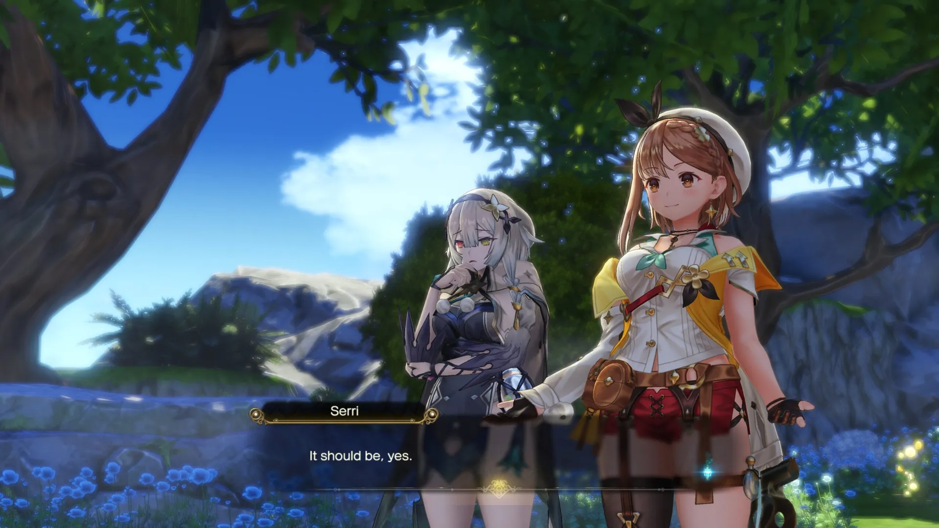 Captura Atelier Ryza 2 – Ryza Conversando Con Otra Chica Bajo Arboles Frondosos