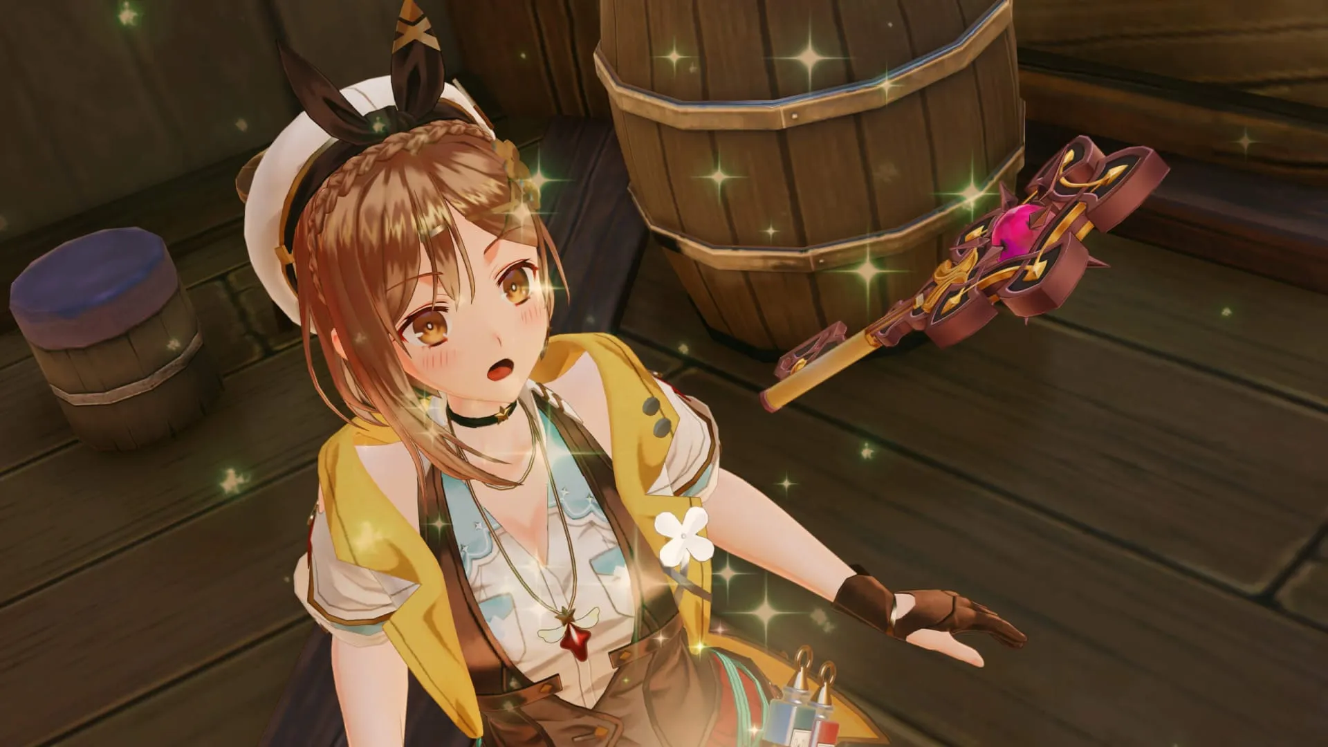 Captura Atelier Ryza Ever Darkness The Secret Hideout Ryza Sostiene Su Baculo Magico Dentro De Una Cabana