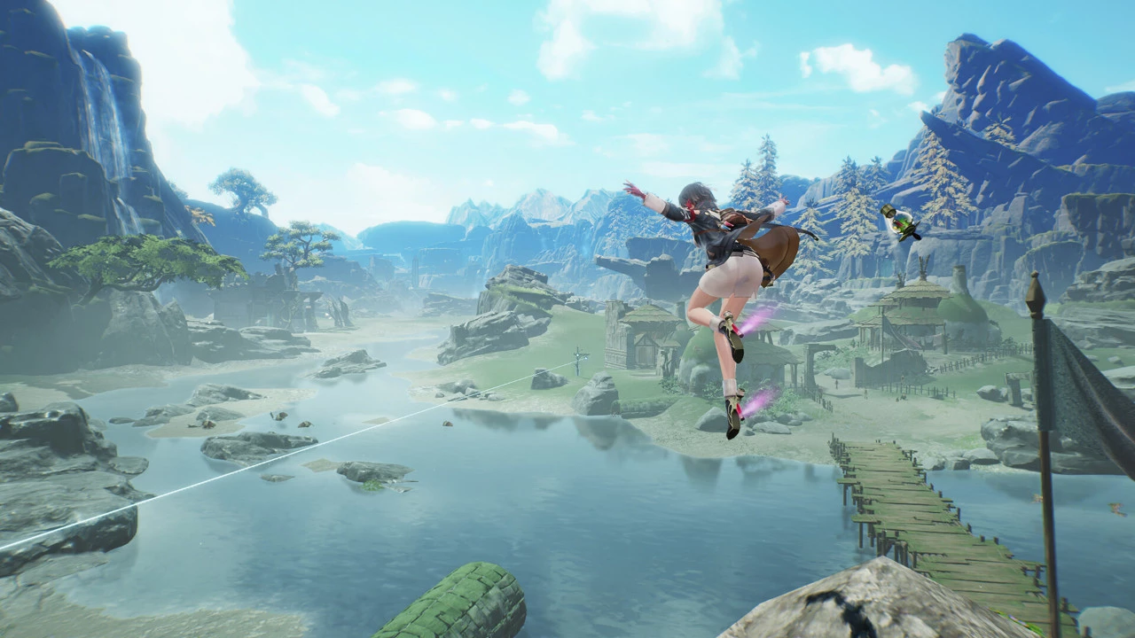 Captura Atelier Yumia Escenario Natural Con Montanas Agua Y Personaje Dando Un Salto