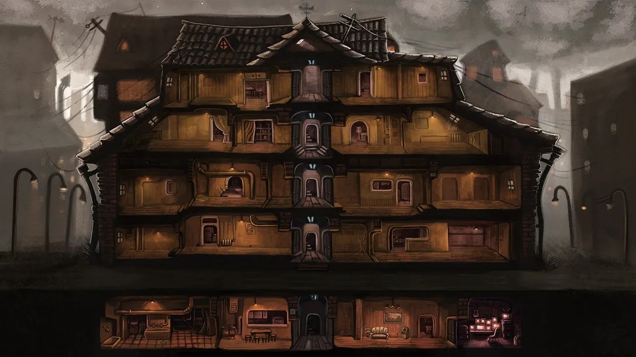 Captura Beholder Una Casa Abierta Muestra Varias Habitaciones Con Personas En Cada Nivel