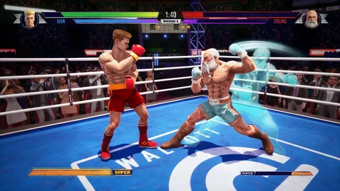 Captura Big Rumble Boxing Creed Champions Pelea Intensa Entre Dos Boxeadores Sobre El Ring Azul