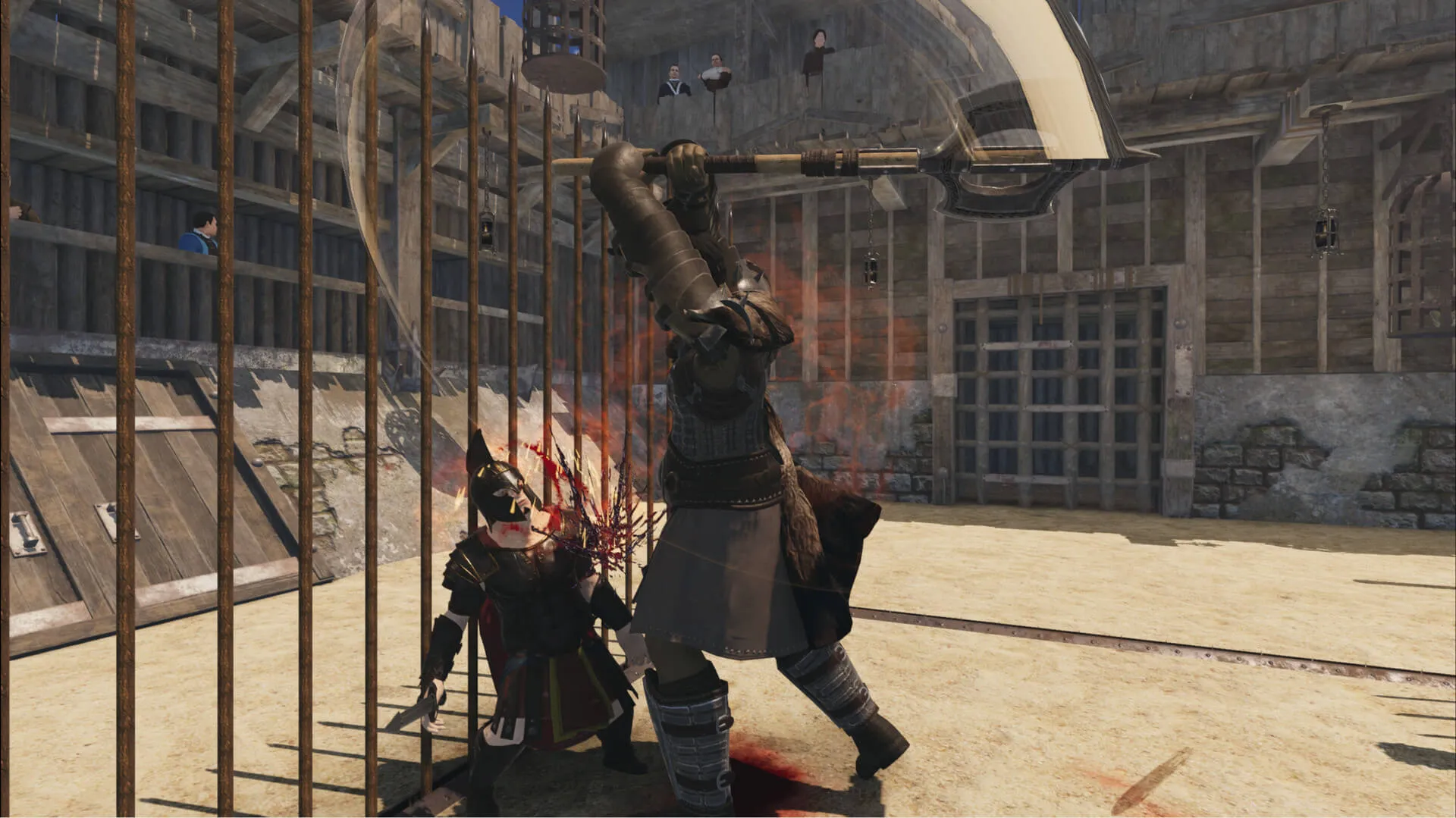 Captura Blackthorn Arena Lucha Entre Dos Guerreros En Un Coliseo Con Rejas Metalicas