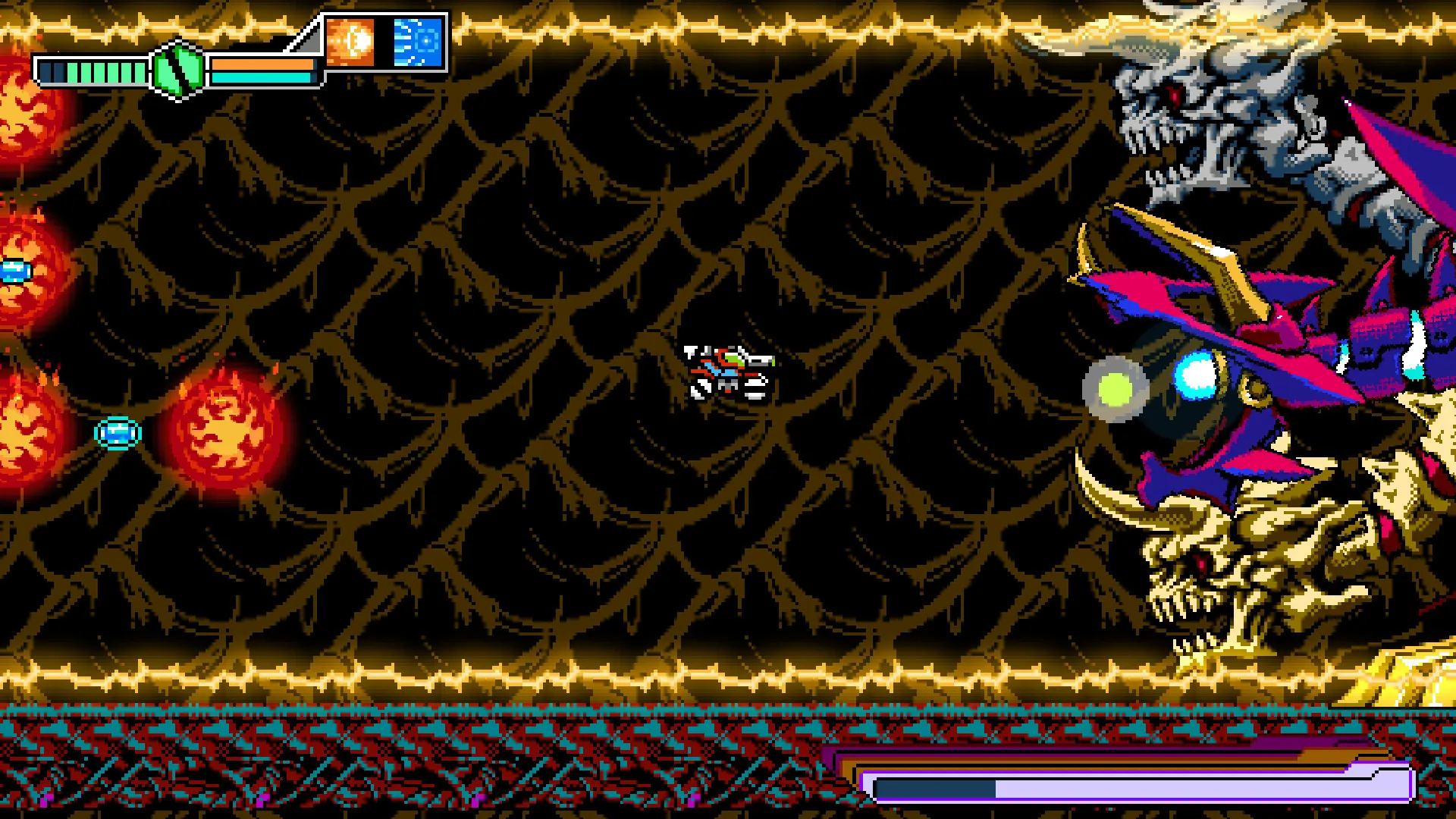 Captura Blaster Master Zero III Combate Lateral Con Explosiones En Una Caverna Llena De Enemigos
