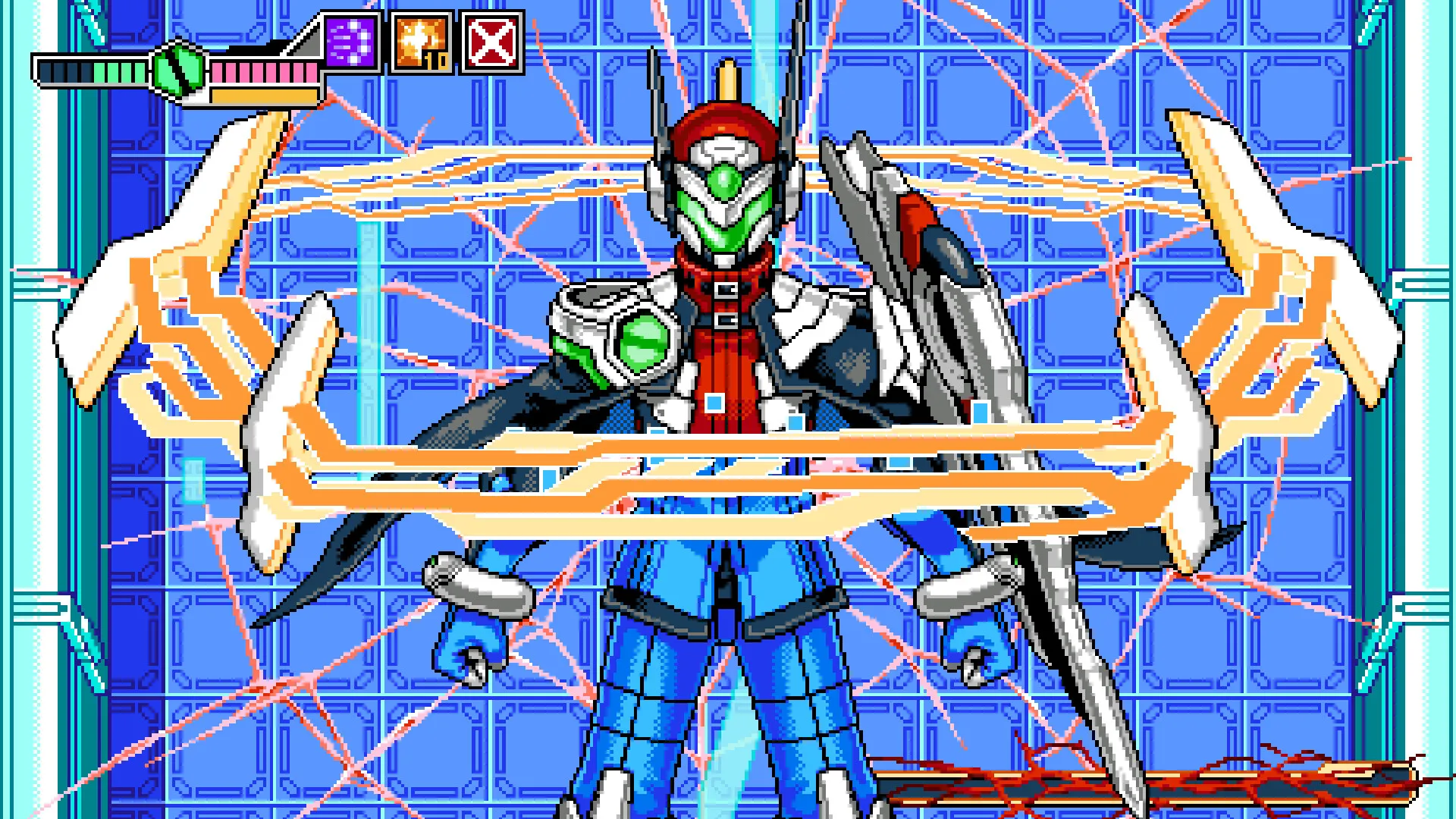 Captura Blaster Master Zero III Jefe Robotico Azul En Pantalla De Estilo Retro Con Interfaz Visible