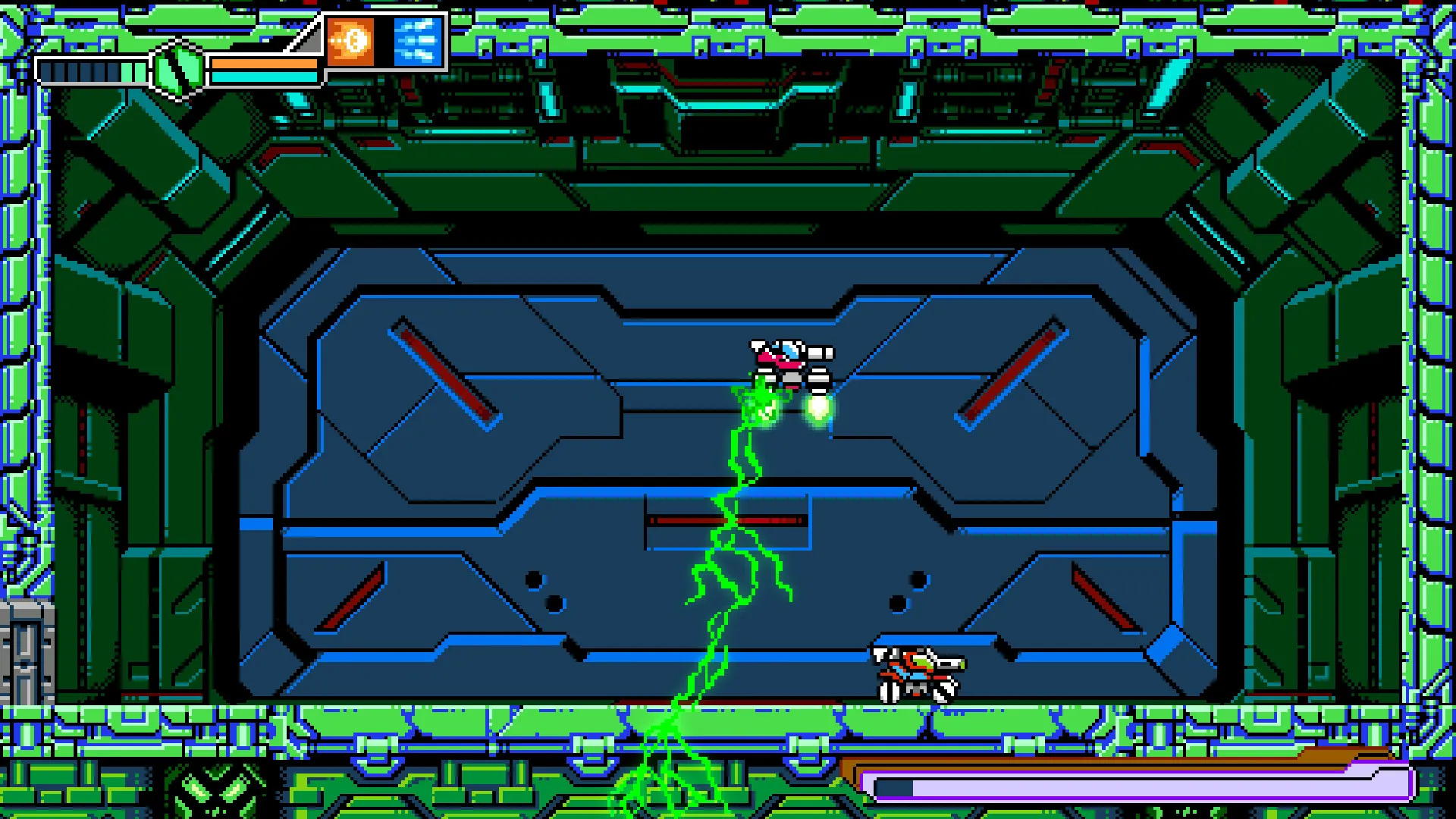 Captura Blaster Master Zero III Vista Aerea De Un Enfrentamiento Dentro De Una Sala Tecnologica