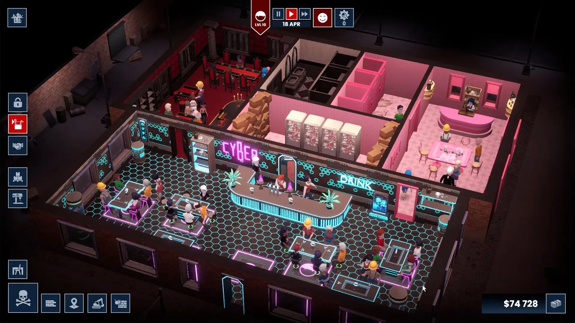 Captura Blood Bar Tycoon Vista Aerea De Un Club Nocturno Con Clientes Y Decoracion Tematica