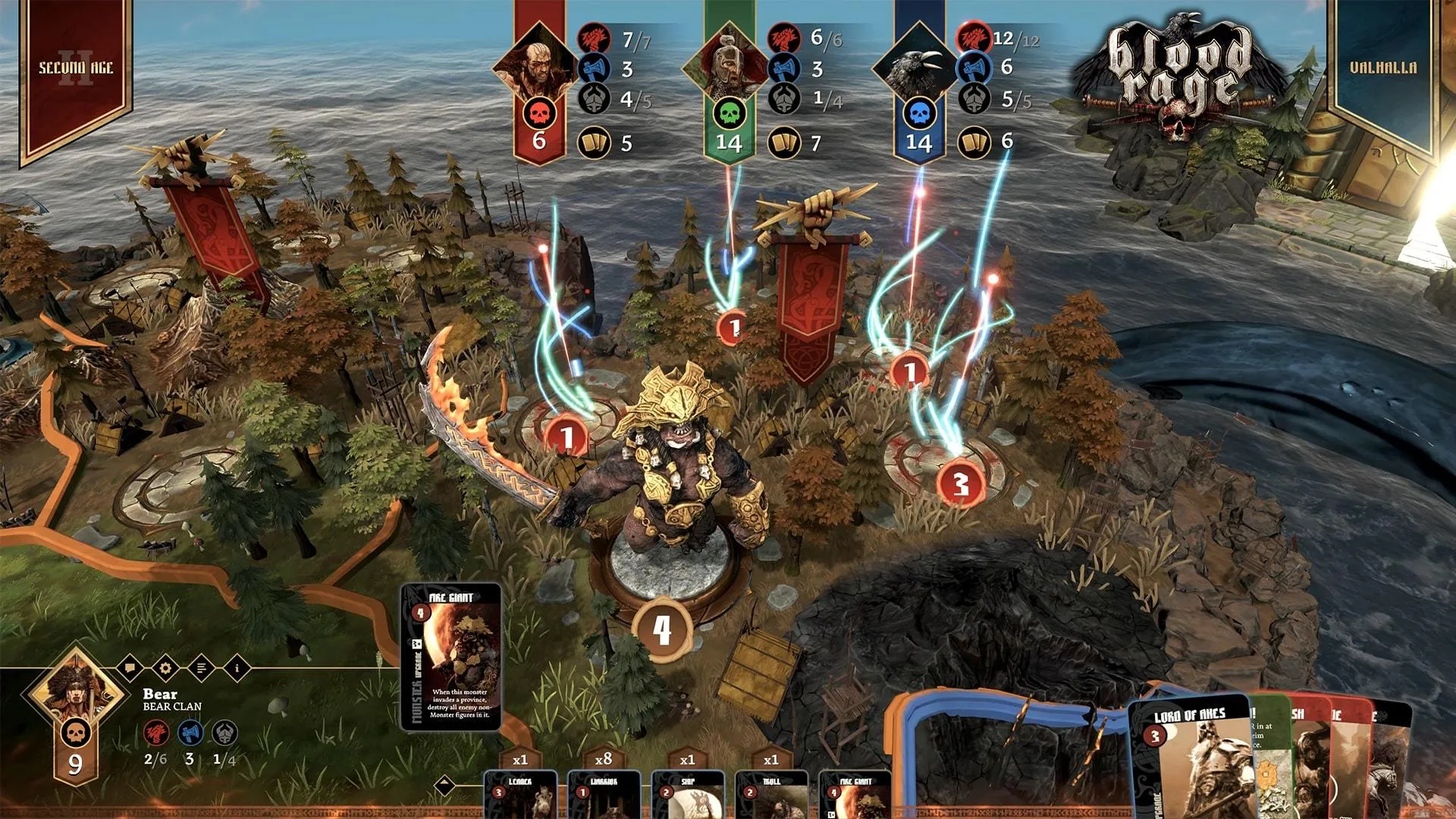Captura Blood Rage – Mapa Con Marcadores Unidades Y Flechas Tacticas Desplegadas