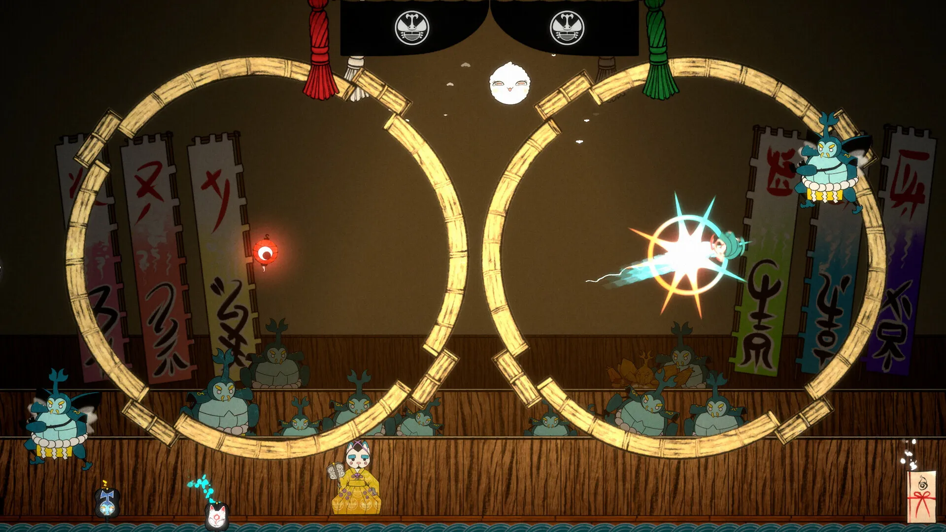 Captura Bo Path Of The Teal Lotus – Combate En Un Escenario Mistico Con Aros Dorados Suspendidos