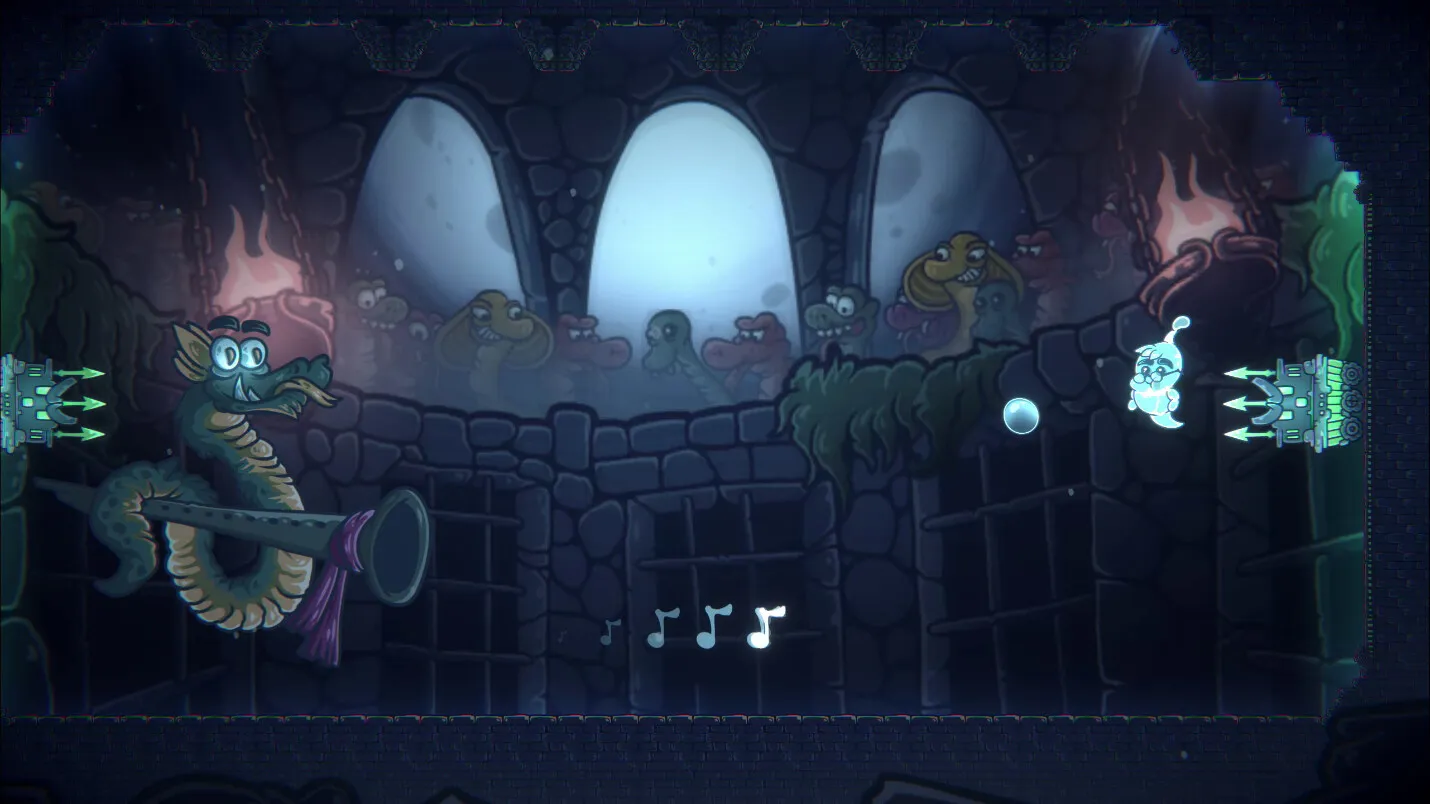 Captura Bubble Ghost Remake El Fantasma Atraviesa Un Pasillo Con Columnas Y Ventanas Brillantes