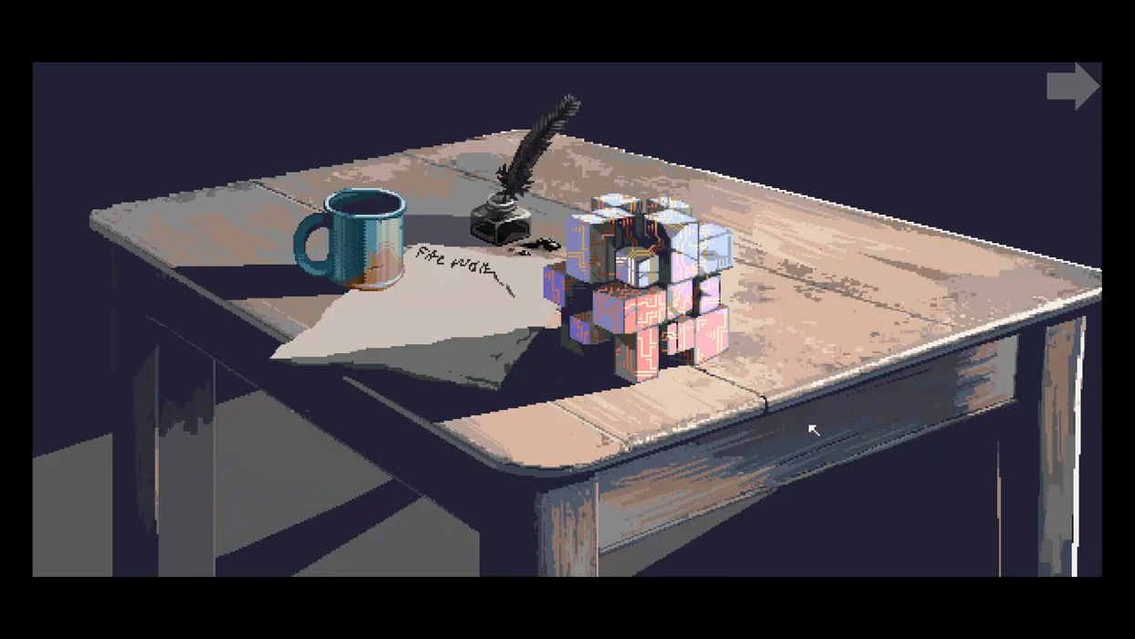 Captura CENTUM – Mesa Desgastada Con Una Taza Y Caja Misteriosa Bajo Luz Tenue