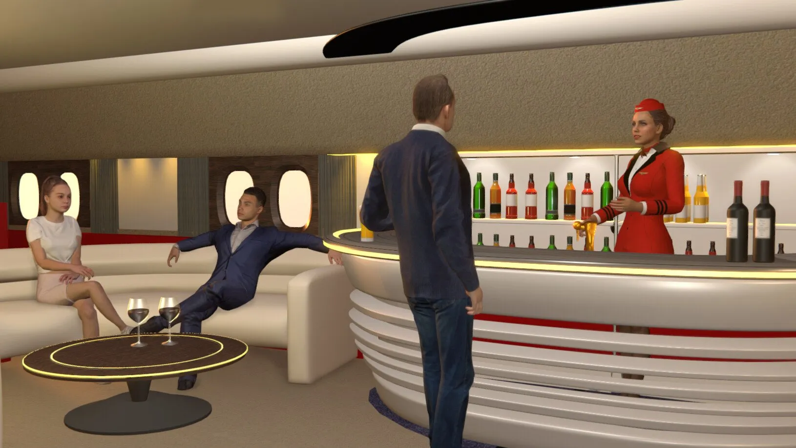 Captura Cabin Crew Life Simulator – Tripulantes Atienden A Pasajeros Dentro De Un Jet Privado Con Bar Incluido