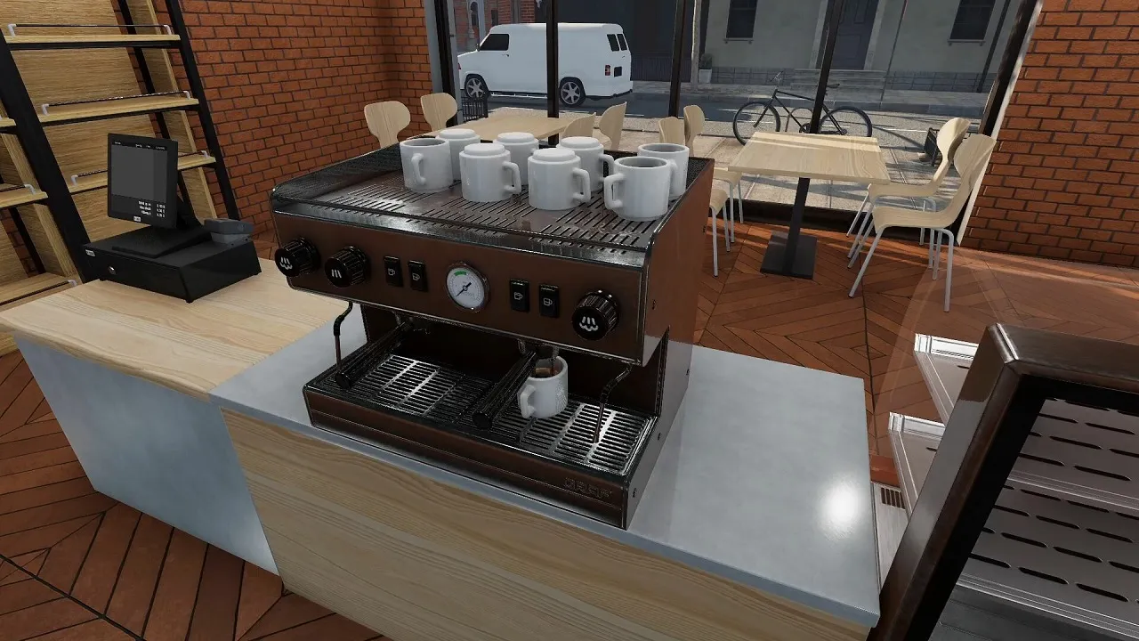 Captura Cafemart Simulator Maquina De Cafe Industrial Sobre Mostrador De Madera Clara