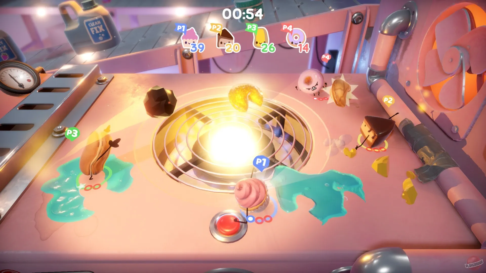 Captura Cake Bash Arena De Combate Rosada Con Postres Lanzando Objetos Cerca Del Centro