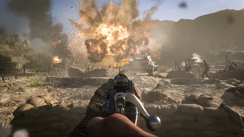 Captura Call Of Duty Vanguard Soldado Cuerpo A Tierra Mientras Una Explosion Impacta Al Frente