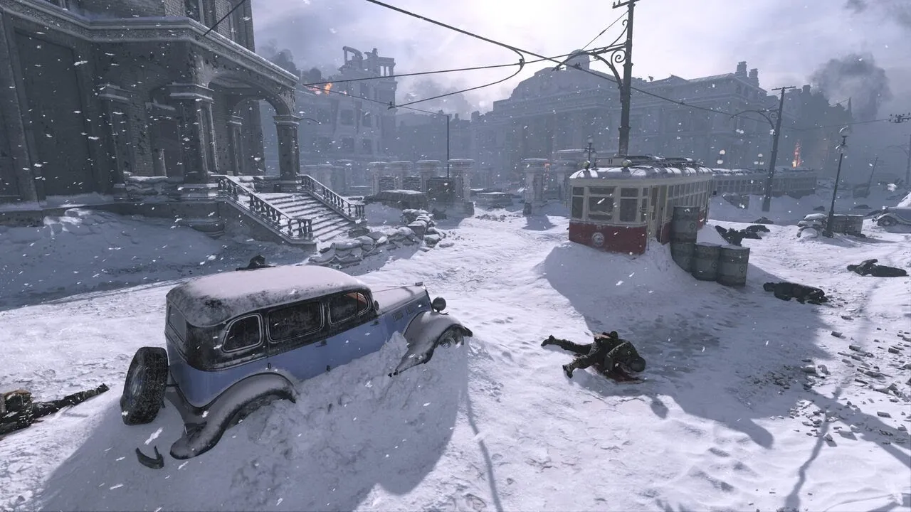 Captura Call Of Duty Vanguard Un Paisaje Nevado Con Vehiculos Destruidos Y Ambiente Belico