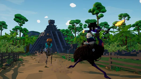 Captura Camel Birds Aves Montadas Por Personajes Corren Hacia Una Piramide En La Jungla