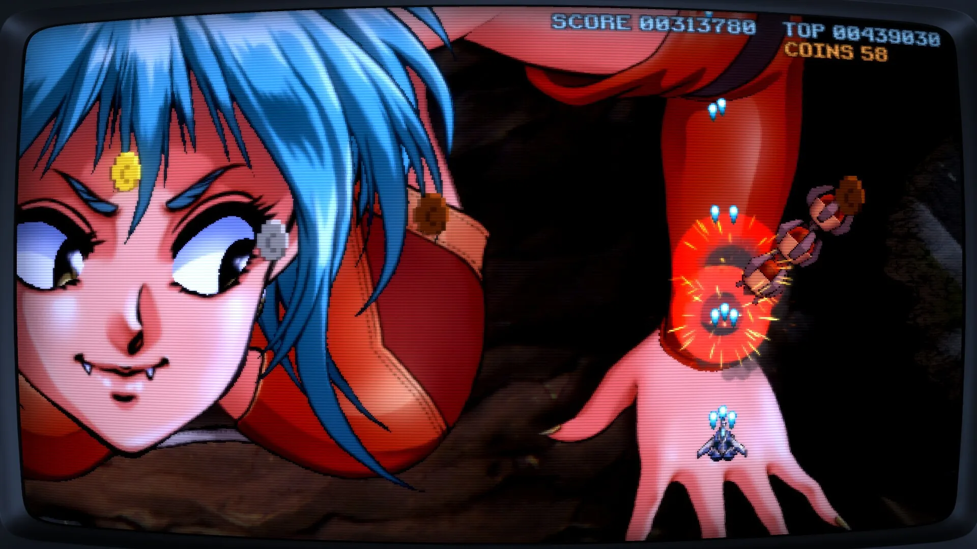 Captura Captain Firehawk And The Laser Love Situation Enemiga De Cabello Azul Lanza Ataques Desde Una Mano Gigante