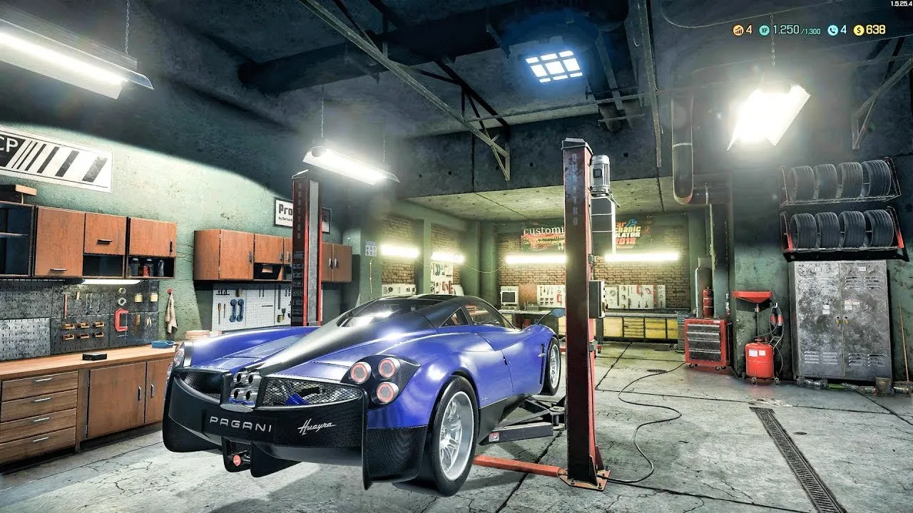Captura Car Mechanic Simulator – Deportivo Azul En Plataforma De Servicio En Un Garaje Moderno
