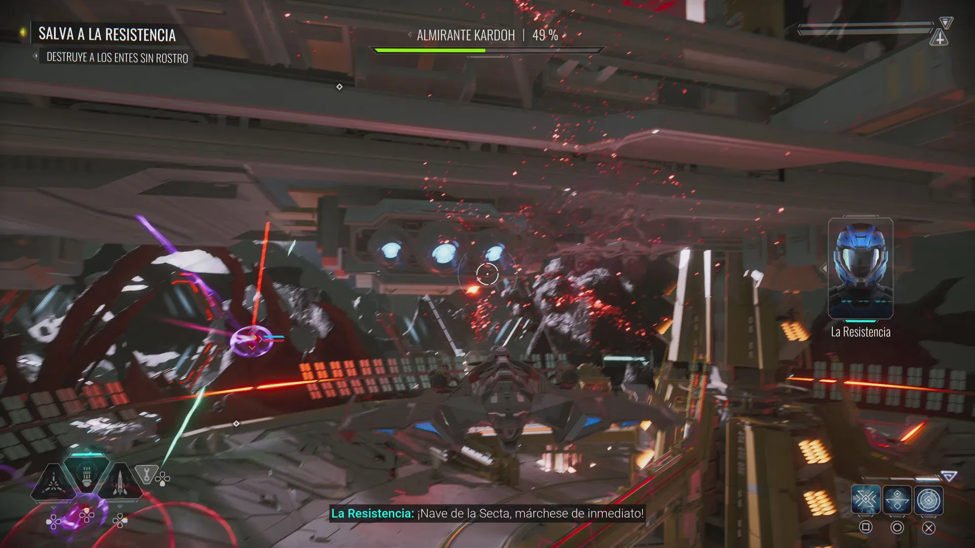 Captura Chorus – Escena De Combate Espacial Con Explosiones Y Paneles Flotantes