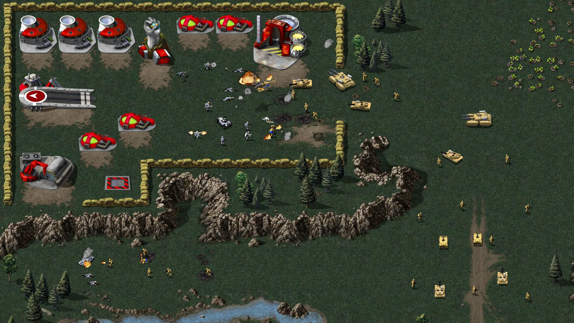 Captura Command Conquer Remastered Base Enemiga En Selva Oscura Con Unidades Pequenas Y Estructuras