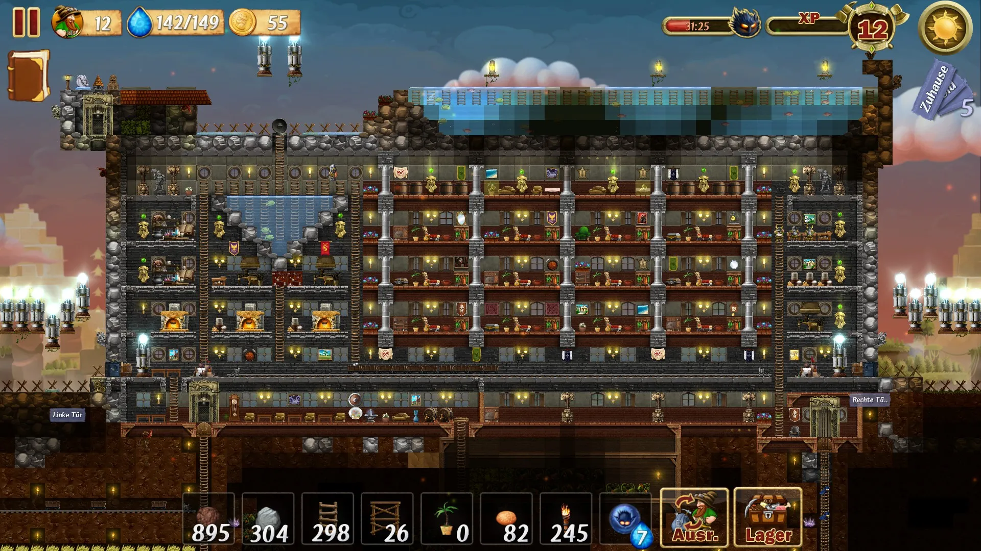 Captura Craft The World – Fortaleza Subterranea Dividida En Multiples Habitaciones Con Enanos Trabajando