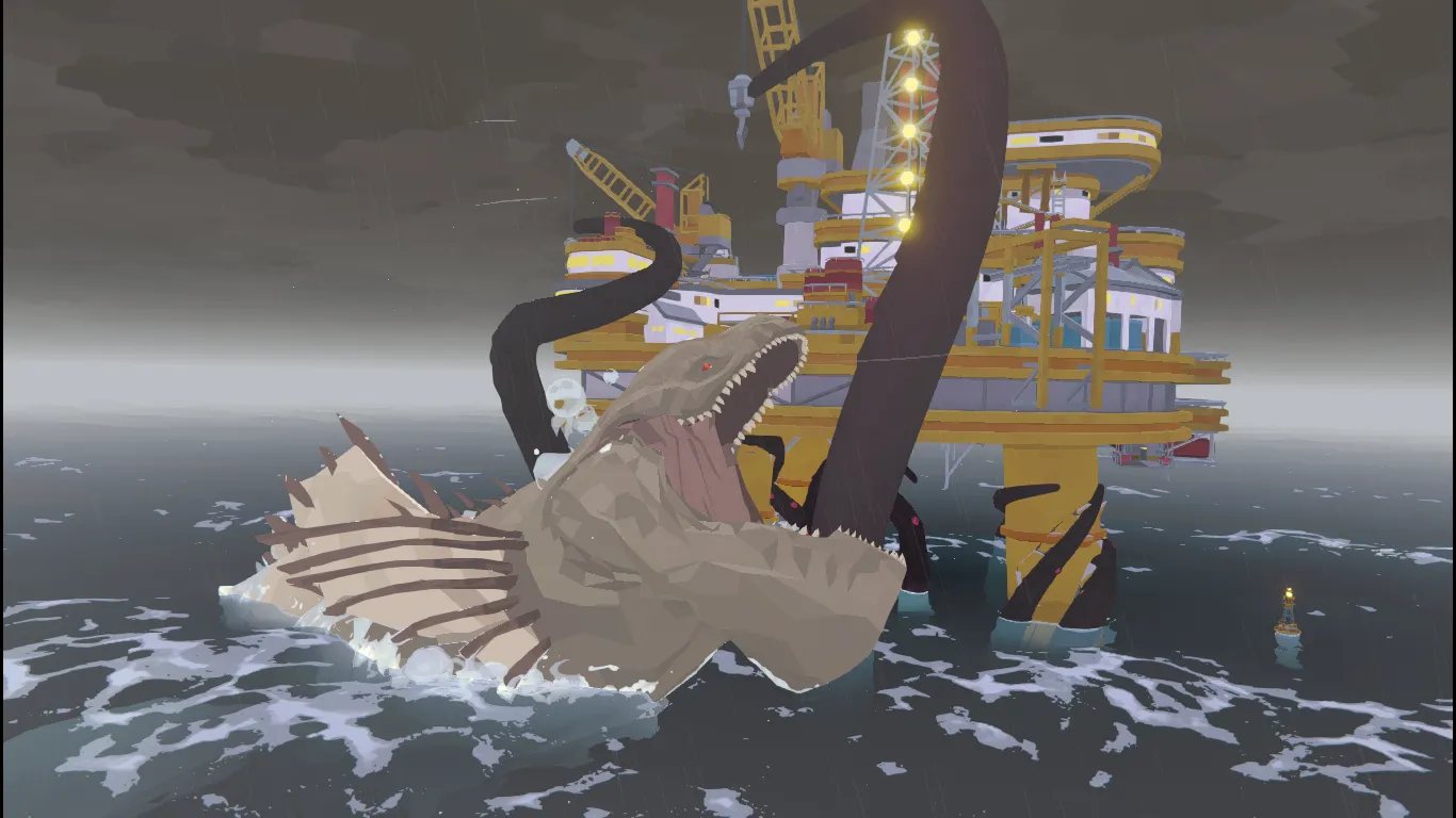 Captura DREDGE – Criatura Marina Gigante Ataca Una Plataforma En El Oceano