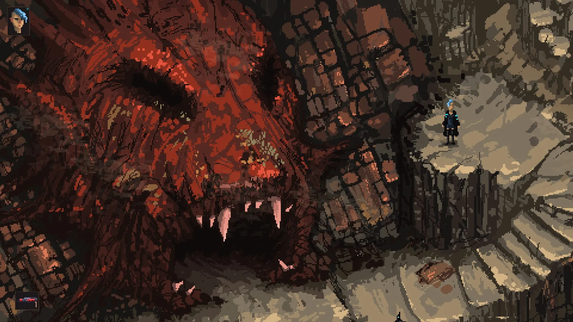 Captura Death Trash Criatura Gigante De Carne Con Fauces Abiertas En Una Caverna Oscura
