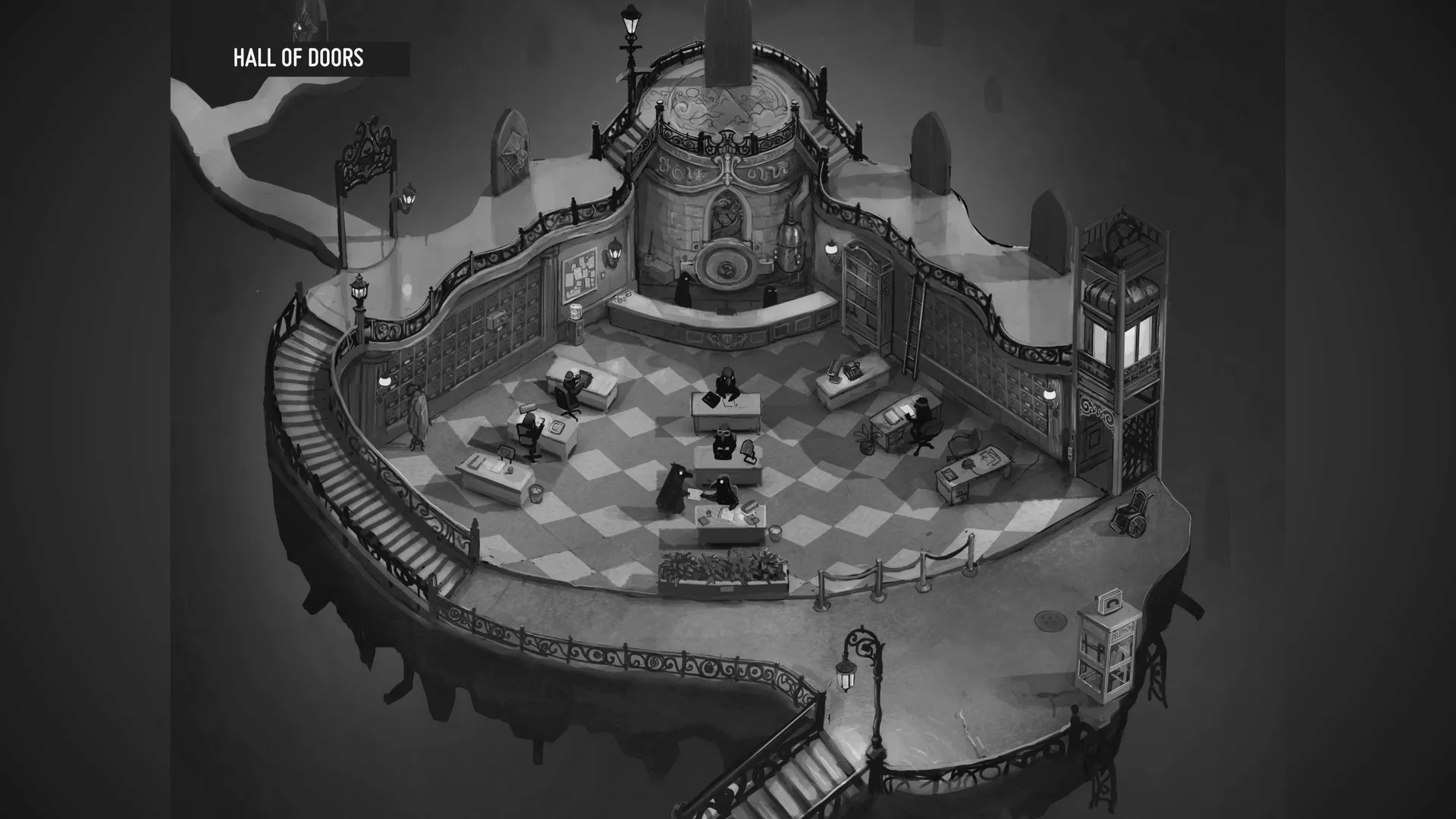 Captura Deaths Door – Vista Aerea En Blanco Y Negro De Zona Central Del Juego
