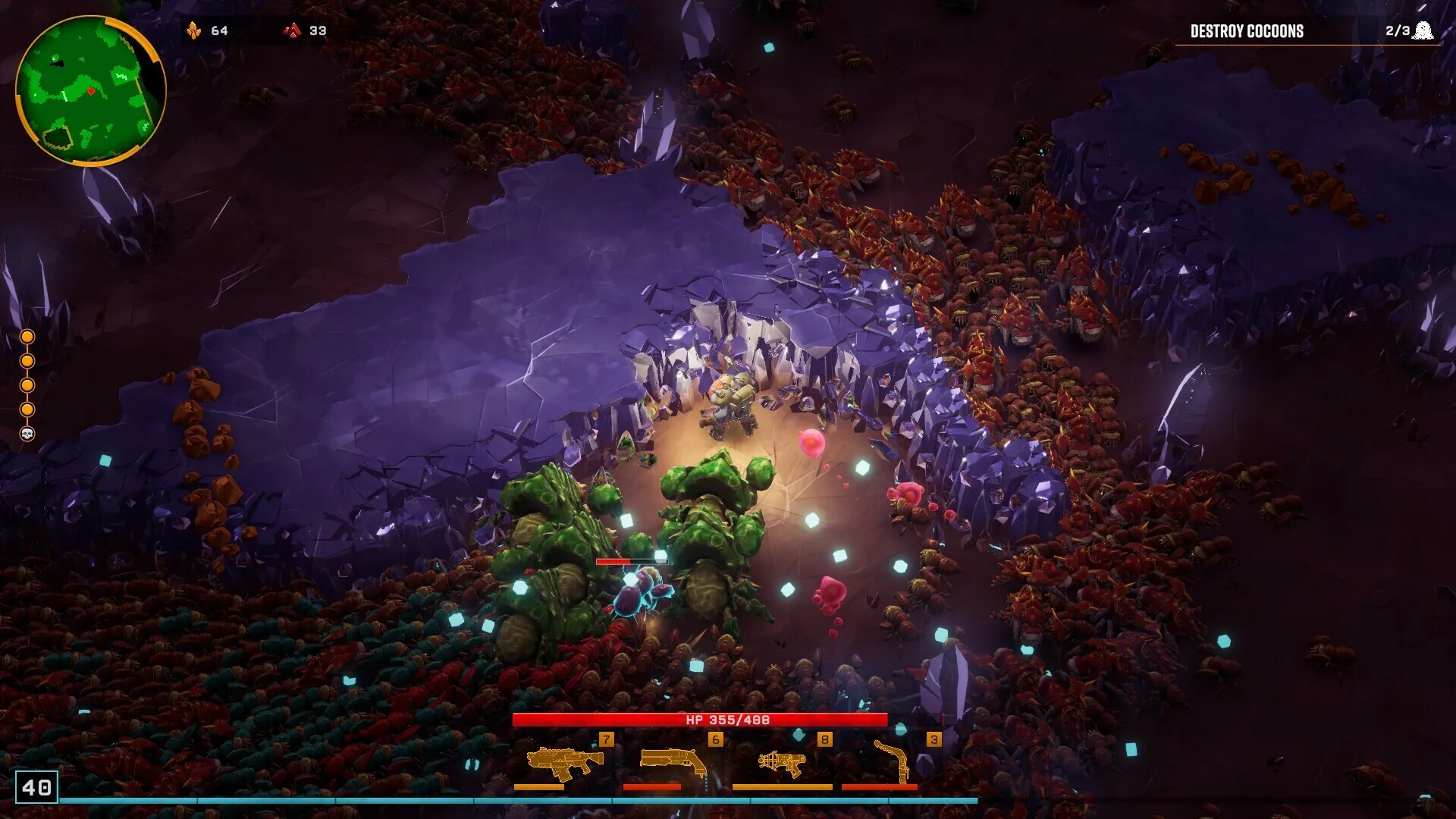 Captura Deep Rock Galactic Survivor Explosion Verde En Una Mina Oscura Llena De Criaturas Hostiles