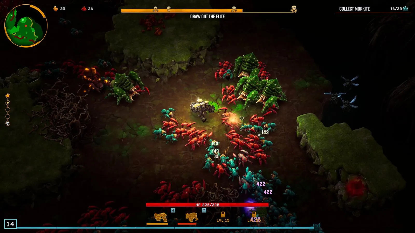Captura Deep Rock Galactic Survivor Marea De Insectos Rojos Ataca A Un Personaje En Una Caverna Iluminada
