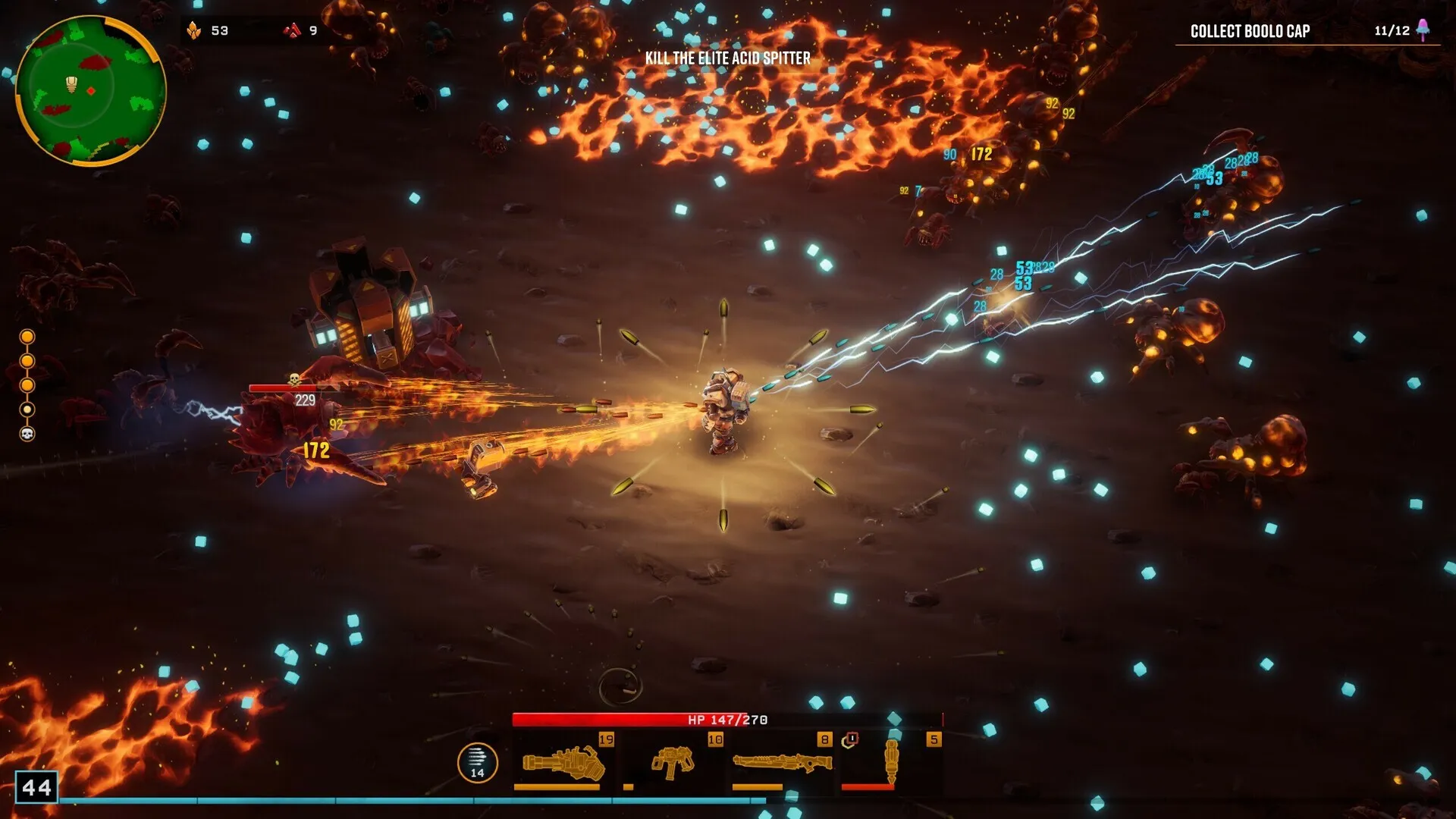 Captura Deep Rock Galactic Survivor Rafaga De Disparos Ilumina El Terreno Repleto De Enemigos En Movimiento