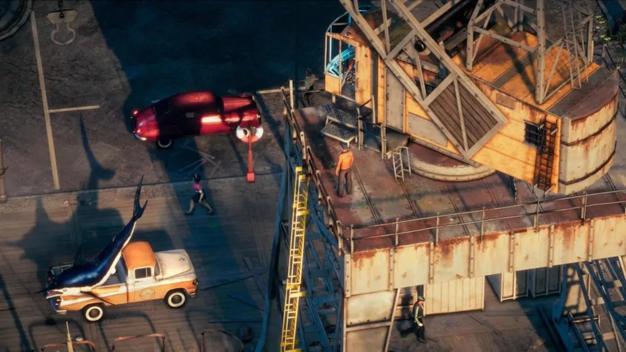 Captura Deliver At All Costs – Zona Portuaria Con Gruas Autos Y Contenedores En Accion