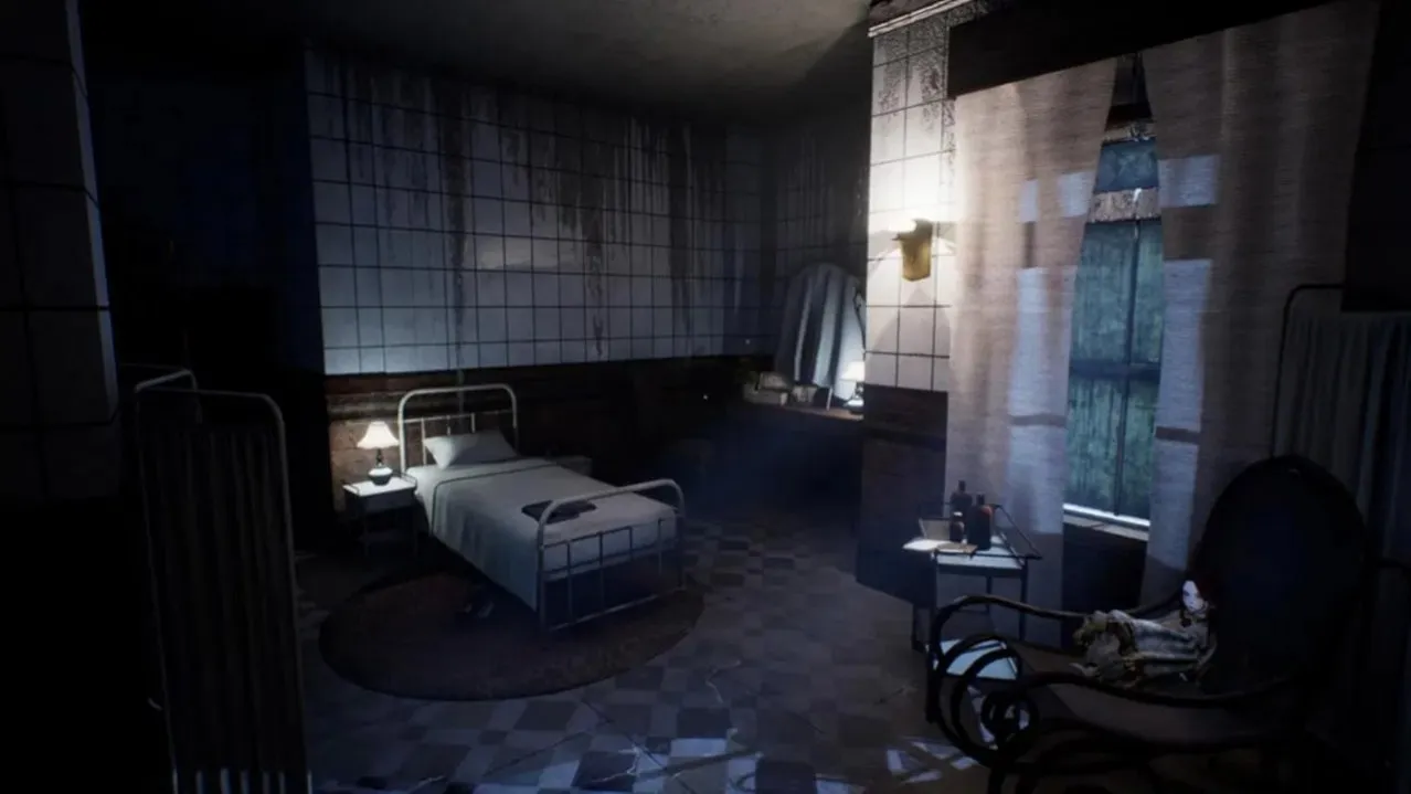 Captura Dollhouse Behind The Broken Mirror Interior De Una Habitacion Iluminada Tenuemente Con Muebles Desordenados