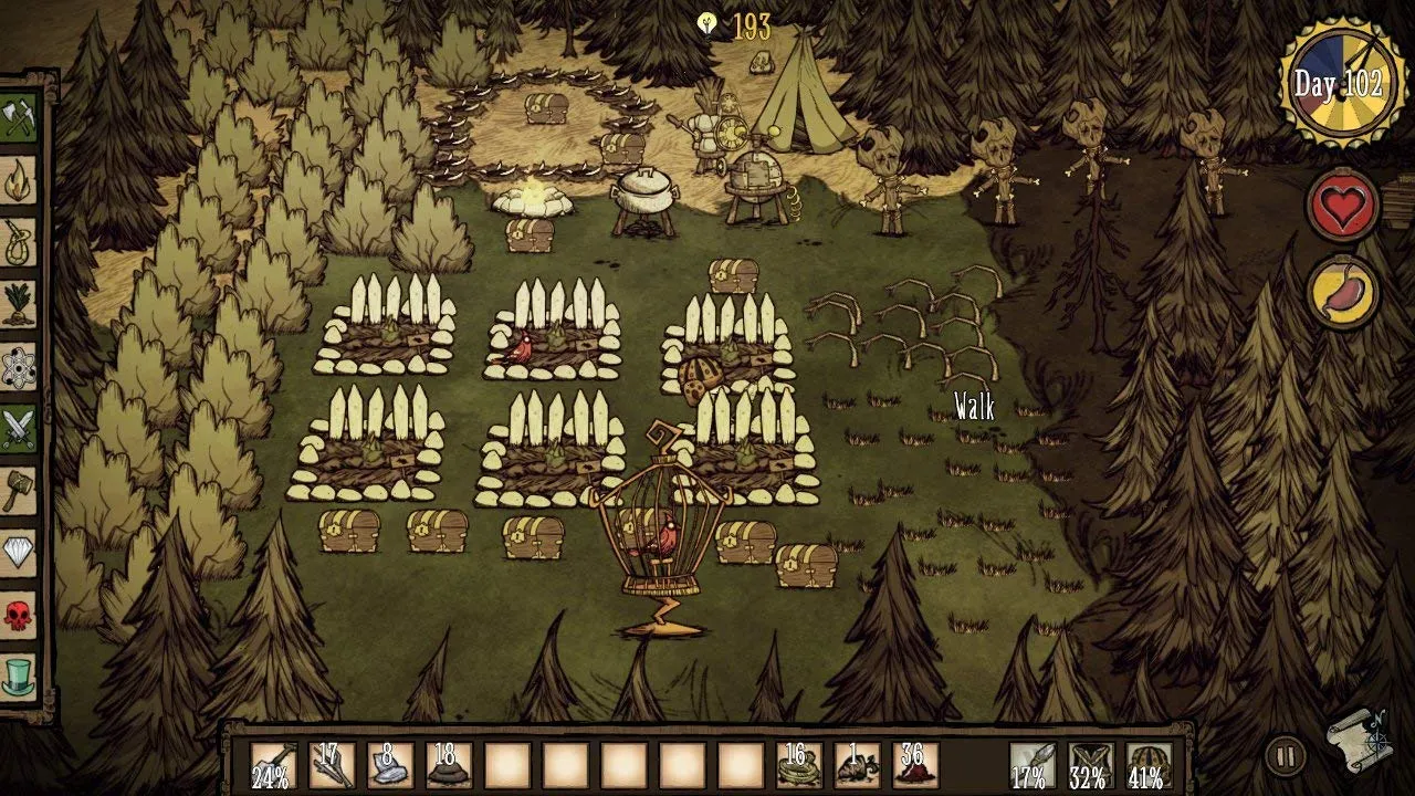 Captura Dont Starve Together – Base En El Bosque Con Estructuras Y Cultivos Organizados