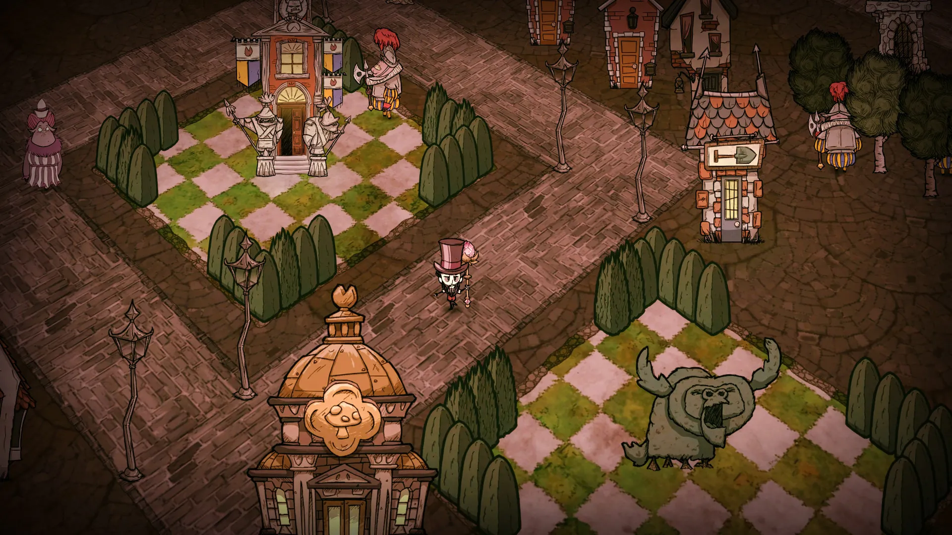 Captura Dont Starve Together – Pueblo Con Caminos Y Edificios En Un Entorno Cuadrado