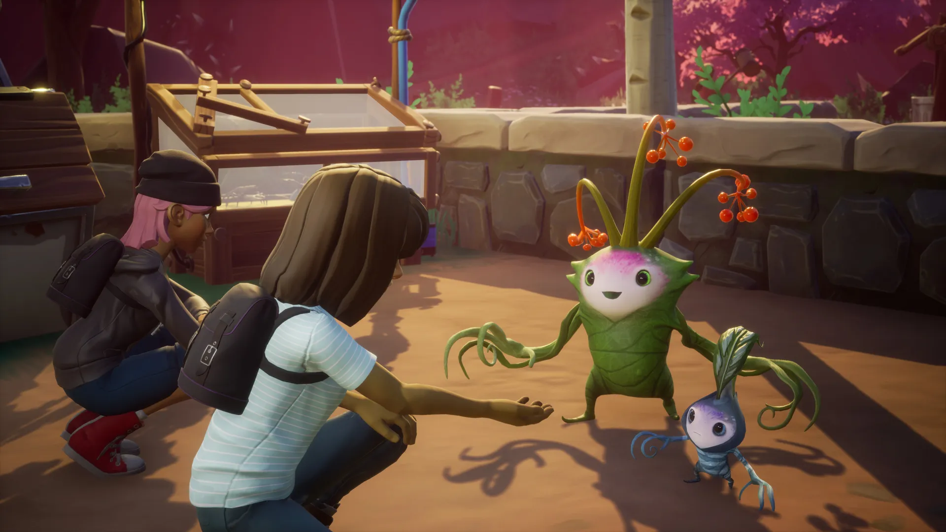 Captura Drake Hollow Ninos Observando Criaturas Adorables Sobre Una Alfombra En Una Base Improvisada