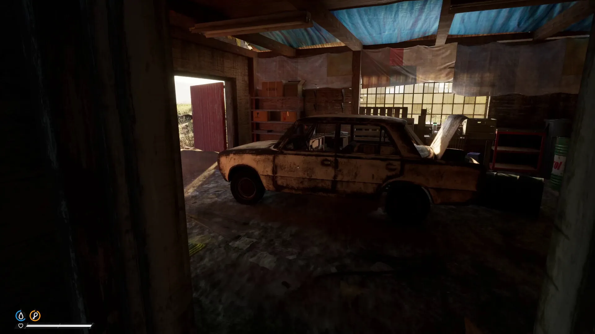 Captura Drive Beyond Horizons Vehiculo Abandonado En Un Taller Oscuro Y Deteriorado