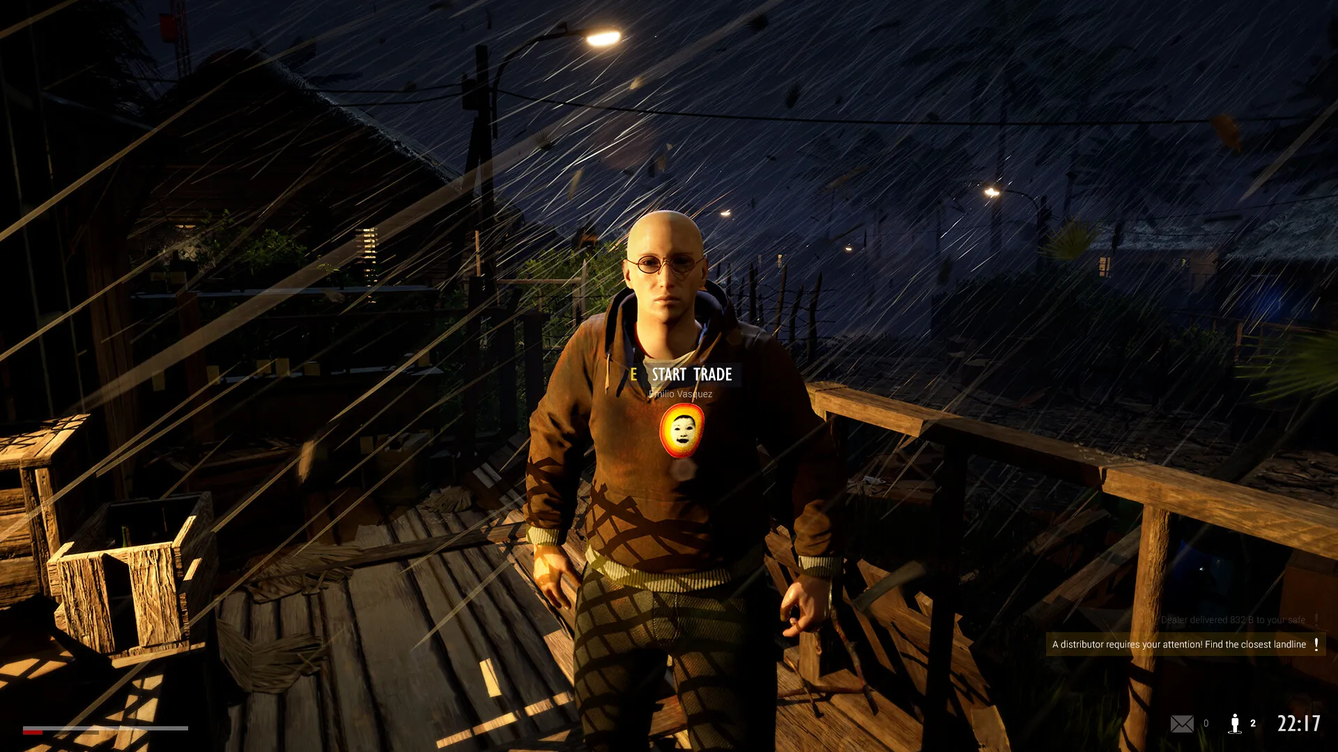 Captura Drug Dealer Simulator 2 – Escena Nocturna Con Personaje Encapuchado Bajo La Lluvia