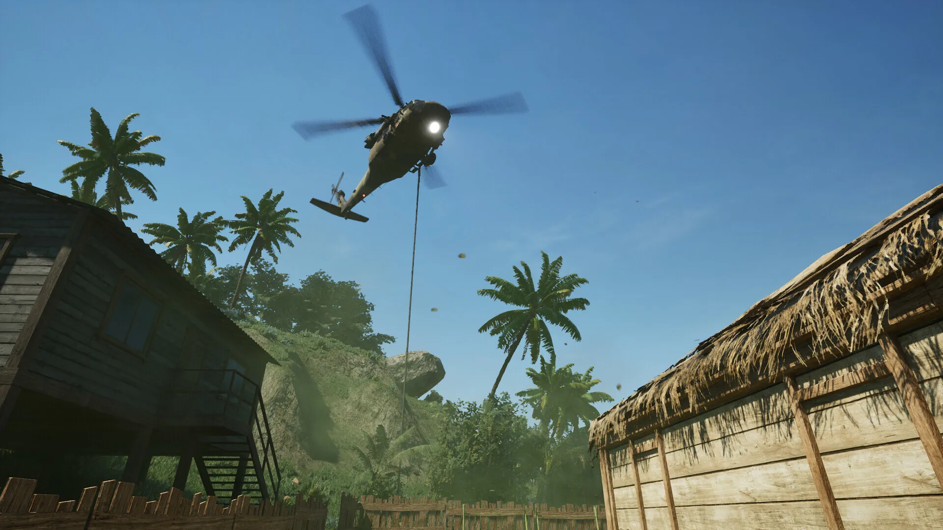 Captura Drug Dealer Simulator 2 – Helicoptero Sobrevolando Cabanas En La Selva