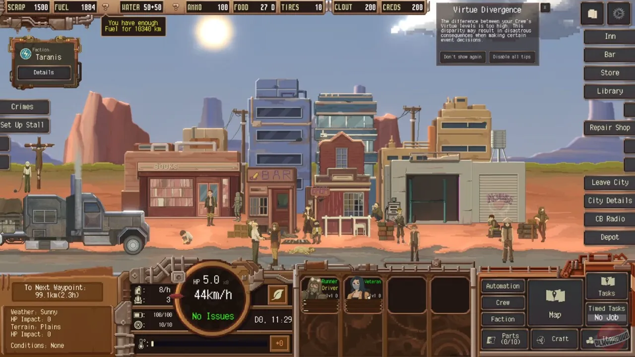 Captura Dustland Delivery Vista General De Un Pueblo Del Oeste Con Tiendas Coches Y Camiones