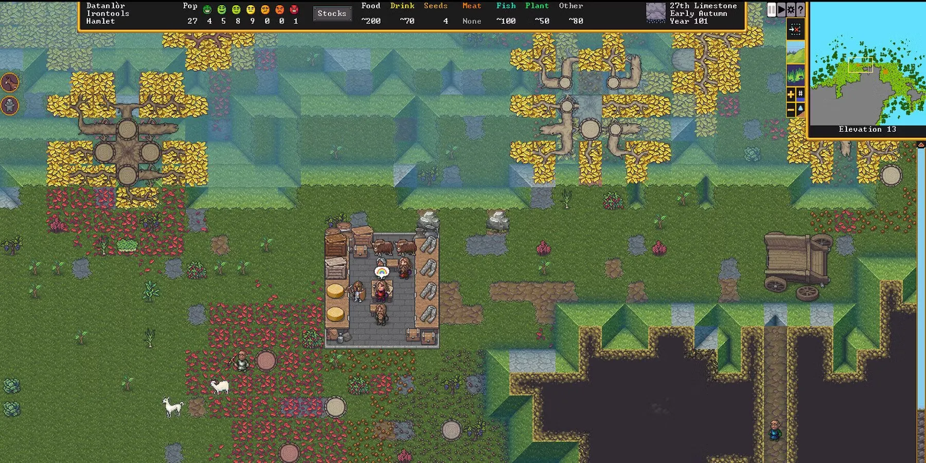 Captura Dwarf Fortress – Mapa Del Juego Con Vista Aerea De Terreno Y Estructuras En Construccion