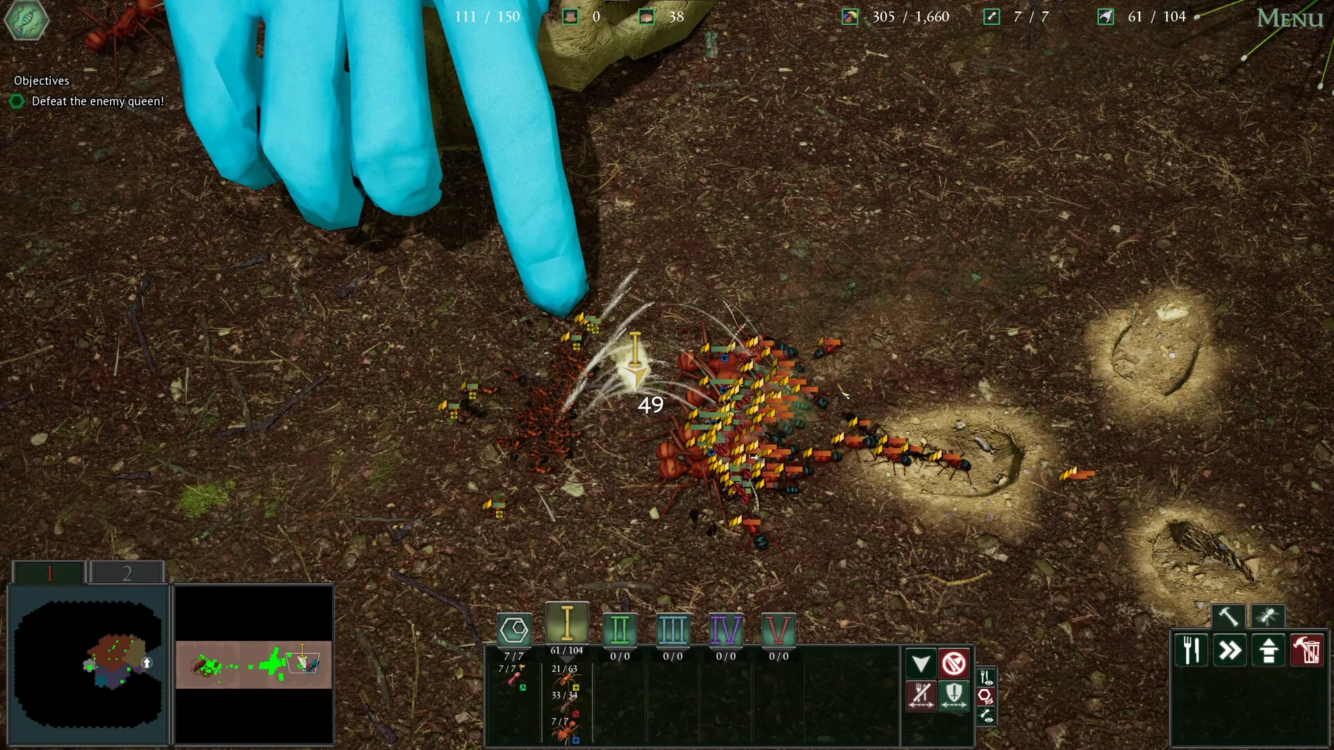 Captura Empires Of The Undergrowth – Primer Plano De Hormiga Roja Con El Logo Del Juego