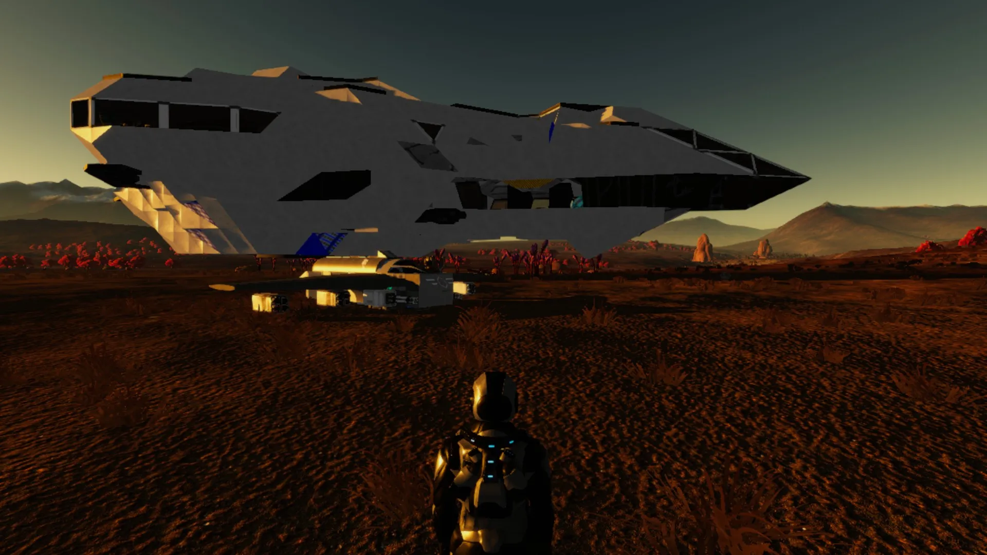 Captura Empyrion Galactic Survival Nave Negra Estacionada En Planeta Rojizo Junto A Astronauta