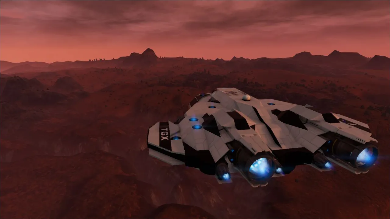 Captura Empyrion Galactic Survival Nave Volando Sobre Cordilleras Durante El Atardecer Marciano