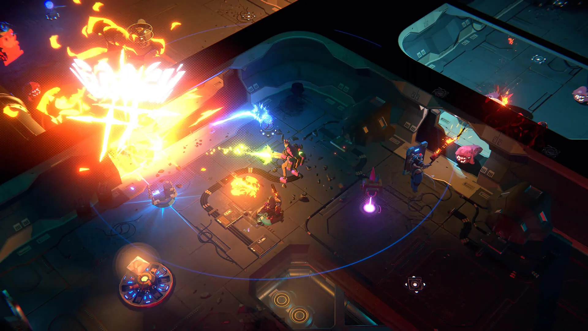 Captura Endless Dungeon – Explosion De Fuego Brillante En Pasillo Interior Con Enemigos