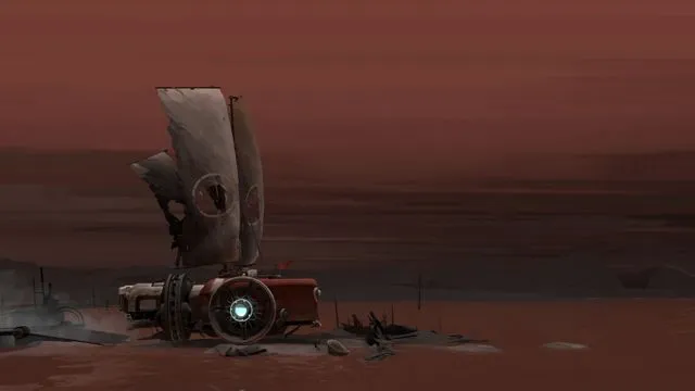 Captura FAR Lone Sails Maquina Terrestre Avanza En Un Entorno Desertico Al Atardecer