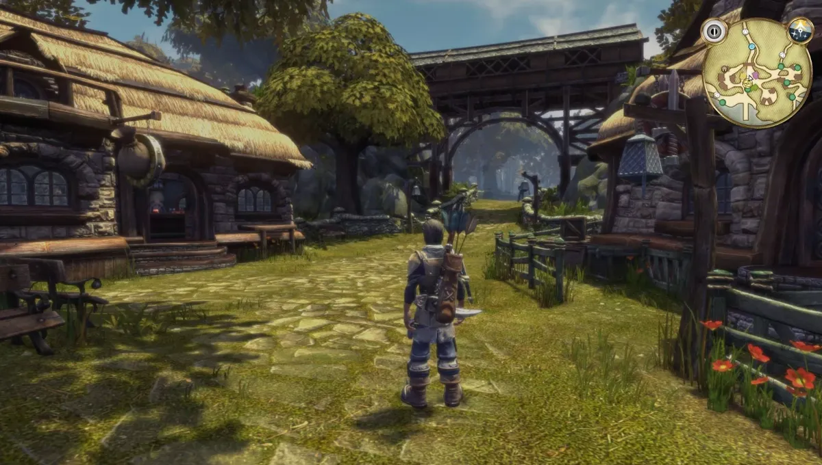 Captura Fable Anniversary – Protagonista Caminando En Aldea Con Casas De Piedra