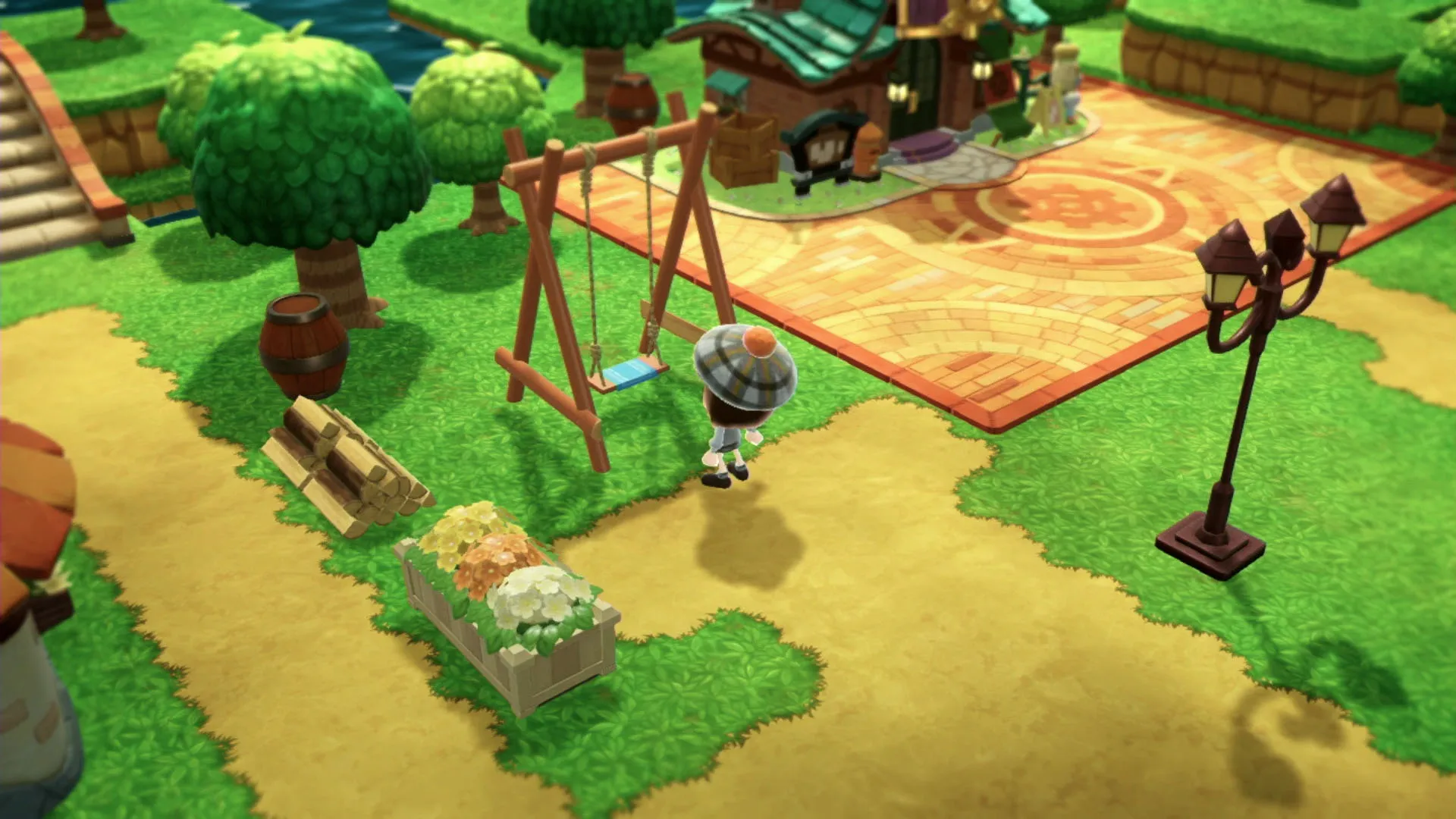 Captura Fantasy Life I The Girl Who Steals Time – Vista Aerea Del Personaje En Una Aldea Con Vegetacion